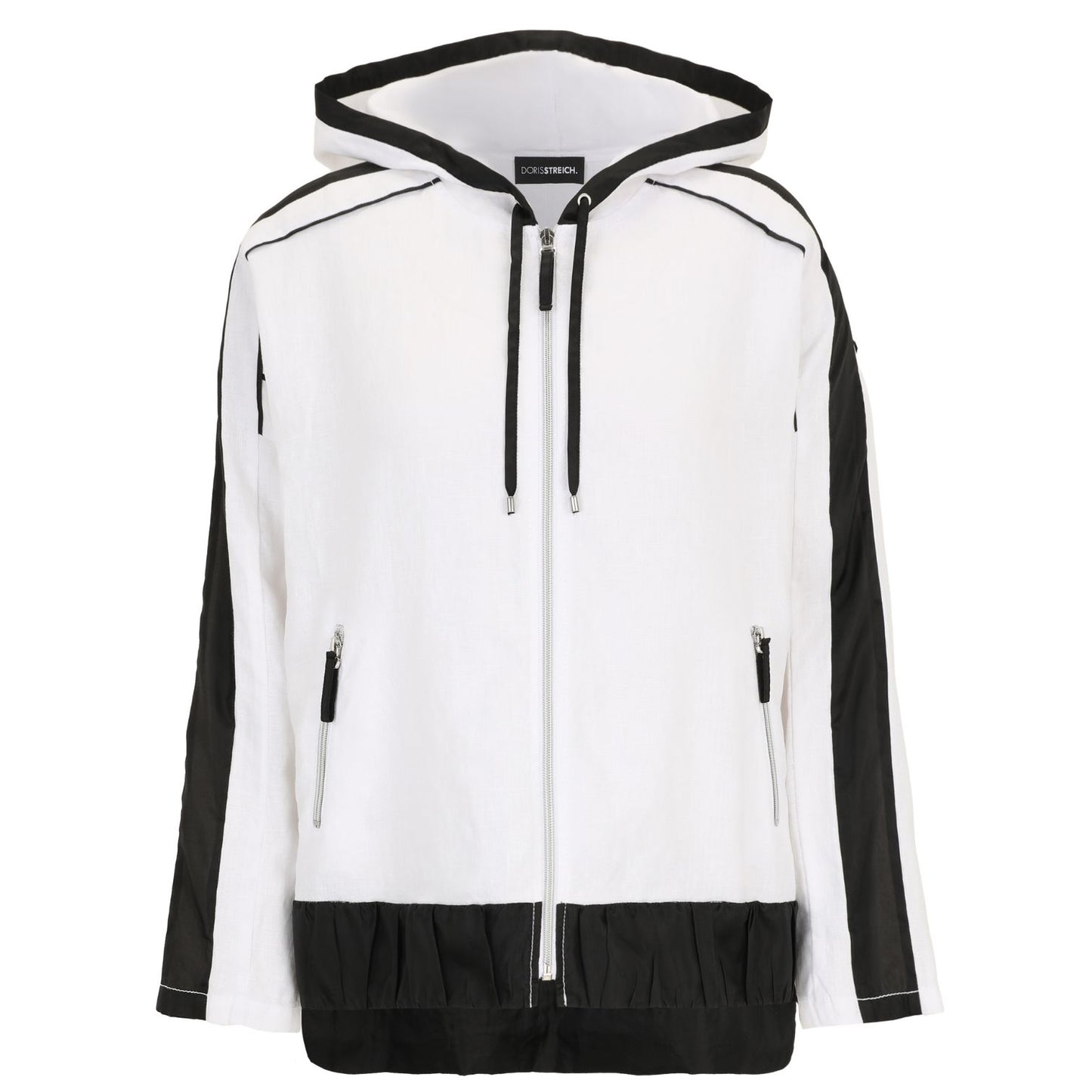 Doris Streich Leinenjacke Weiß-Schwarz mit Kapuze