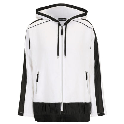 Doris Streich Leinenjacke Weiß-Schwarz mit Kapuze