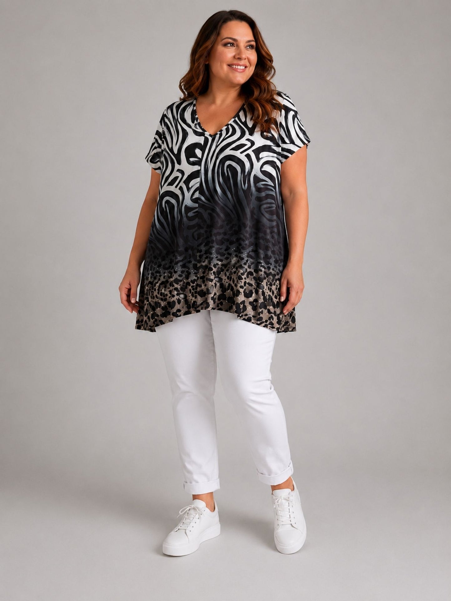 Doris Streich Longshirt Animal-Mix-Print Zebra Leopard große Größen