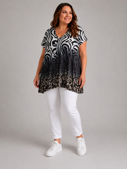 Doris Streich Longshirt Animal-Mix-Print Zebra Leopard große Größen