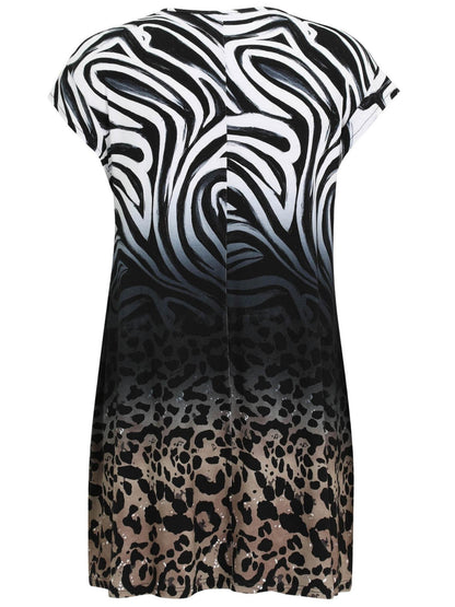 Doris Streich Longshirt Animal-Mix-Print Zebra Leopard große Größen