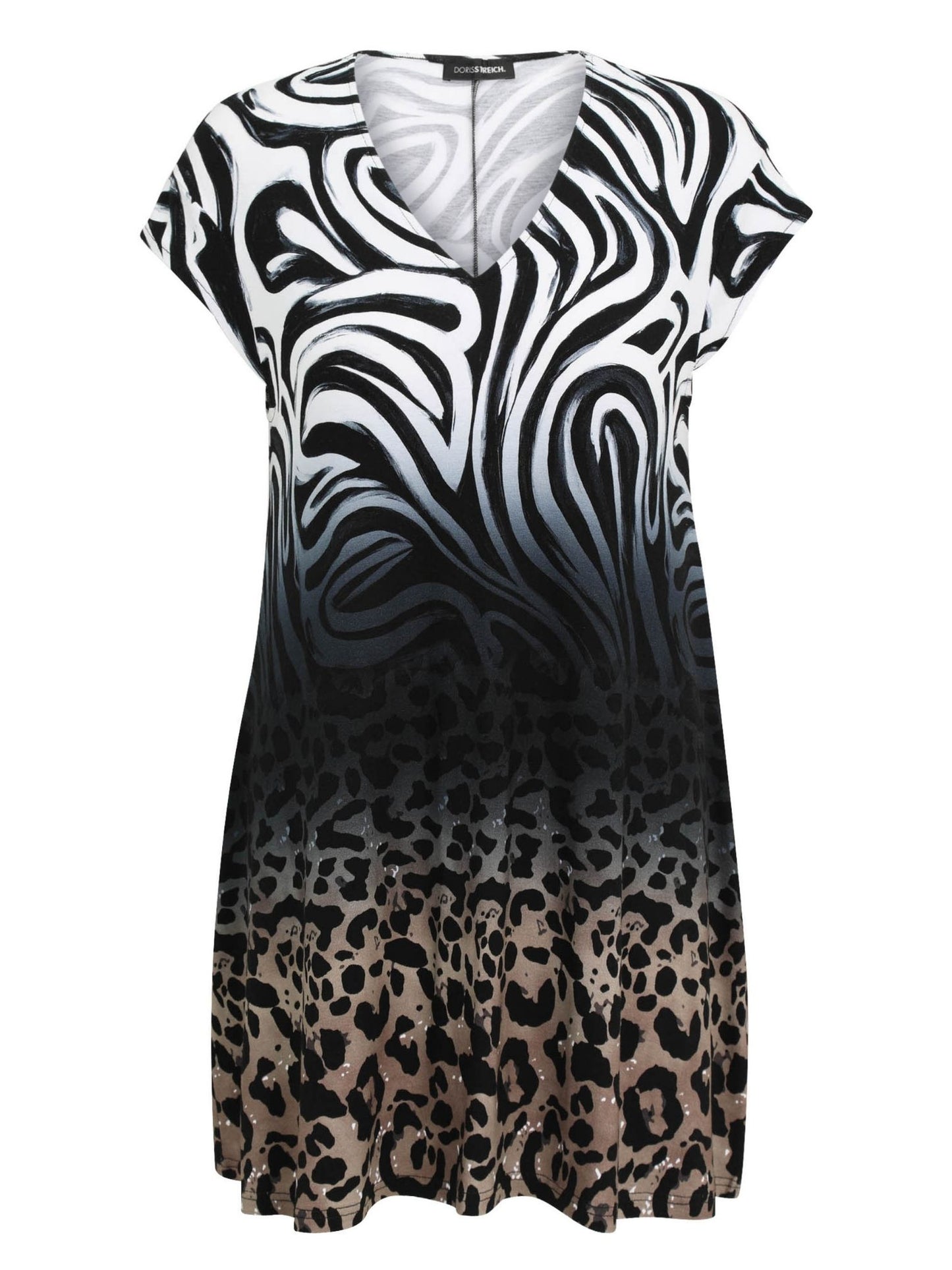 Doris Streich Longshirt Animal-Mix-Print Zebra Leopard große Größen