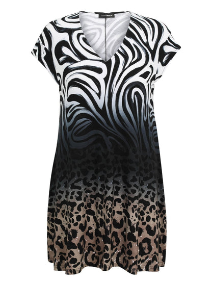 Doris Streich Longshirt Animal-Mix-Print Zebra Leopard große Größen