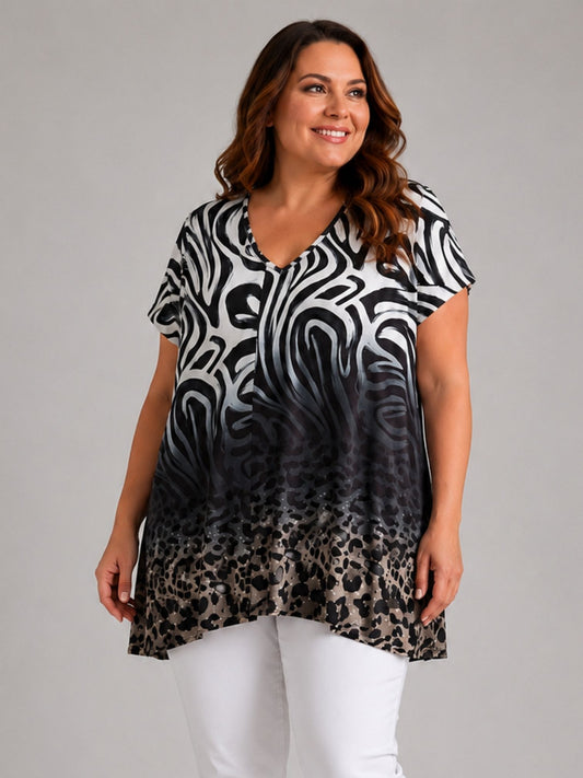 Doris Streich Longshirt Animal-Mix-Print Zebra Leopard große Größen