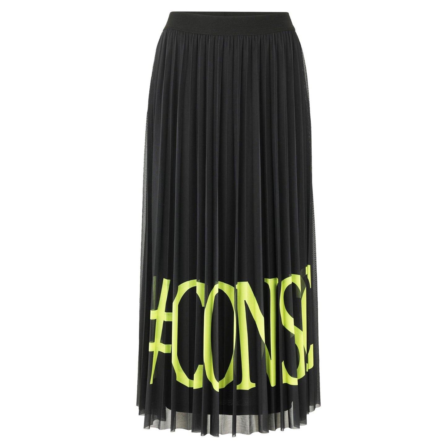 Doris Streich Plisseerock Schwarz mit Neon-Schriftzug