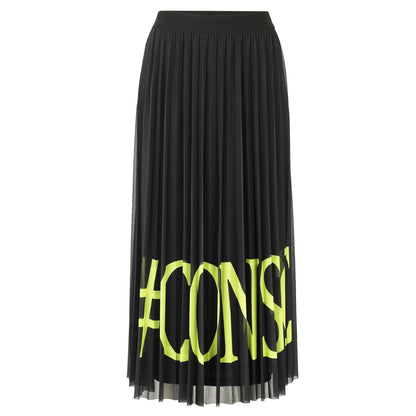 Doris Streich Plisseerock Schwarz mit Neon-Schriftzug
