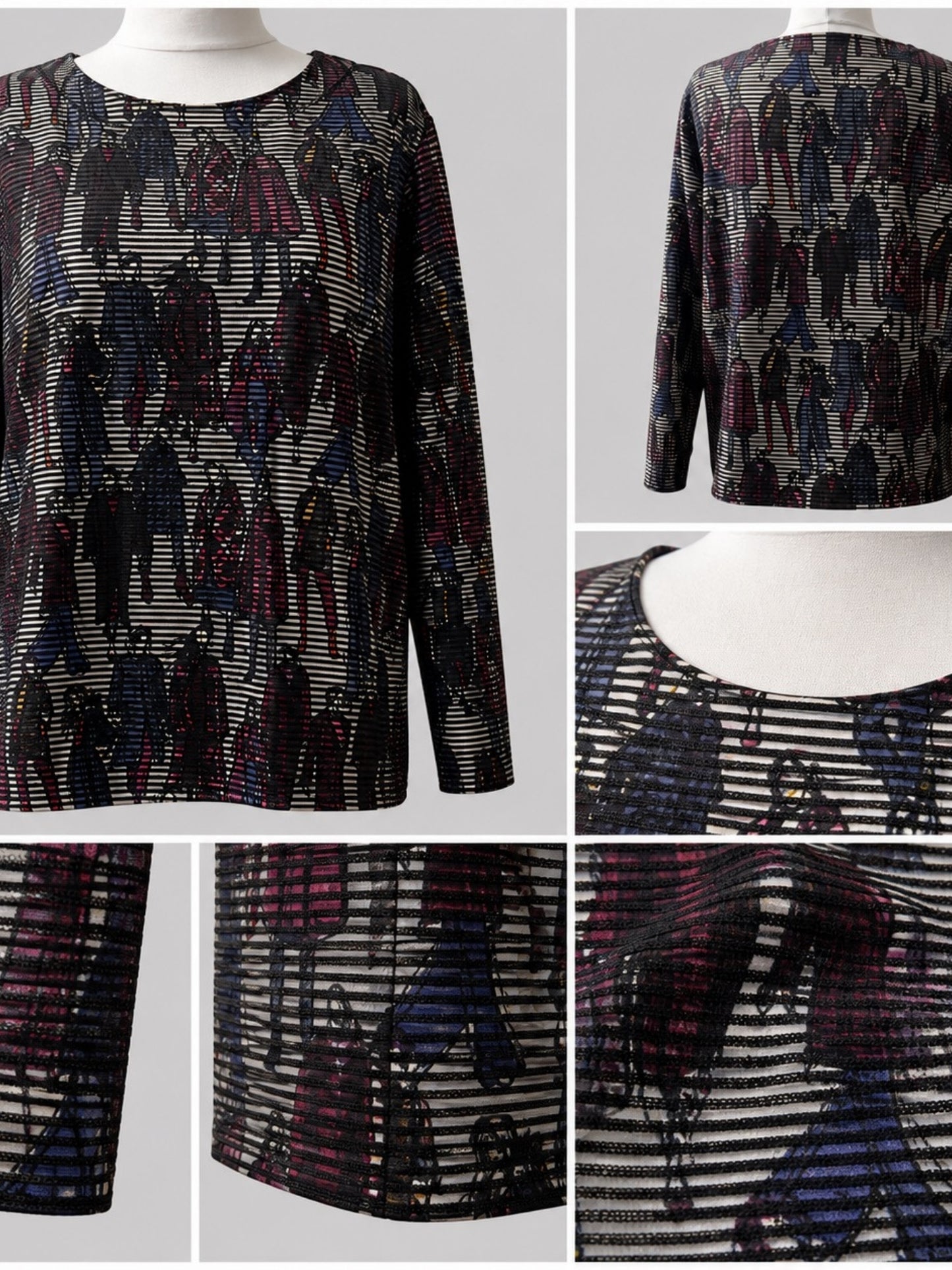 Doris Streich Pullover Rippstruktur mit Mode-Motiv – Beere/Bunt Gr. 44–56