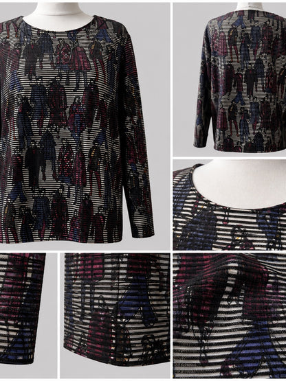 Doris Streich Pullover Rippstruktur mit Mode-Motiv – Beere/Bunt Gr. 44–56