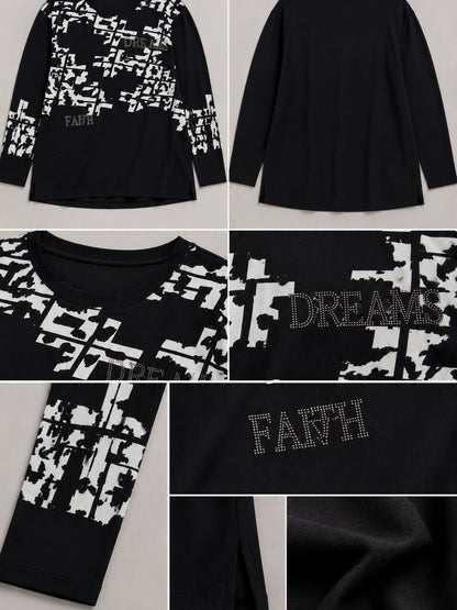 Doris Streich Shirt Modal Langarm Grafikdruck – Schwarz/Weiß Gr. 44–56