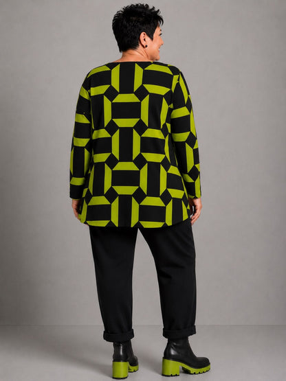 Doris Streich Pullover Rippware Grafikdruck – Kiwi/Schwarz Gr. 44–56