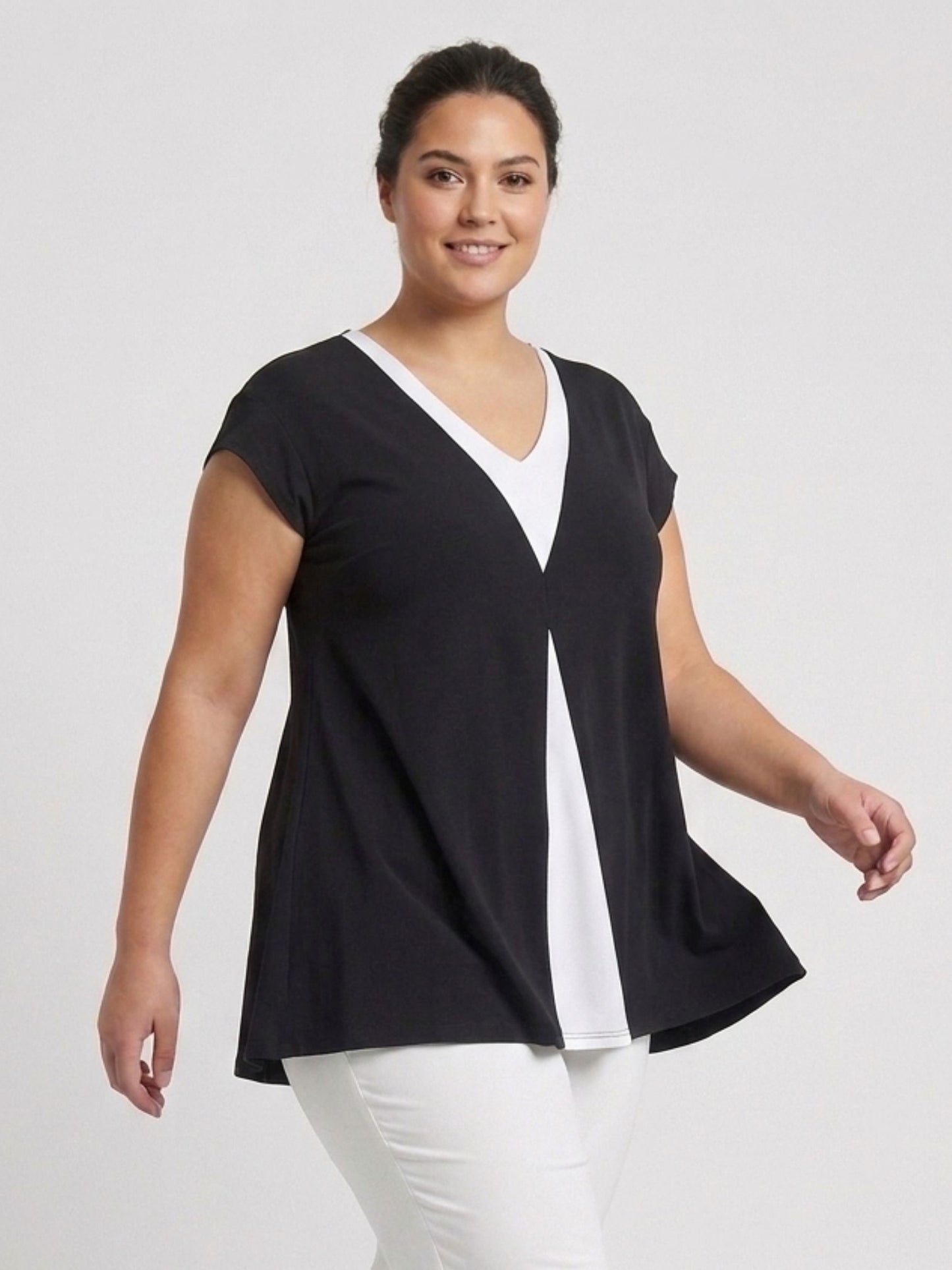 Doris Streich Shirt – Schwarz-Weiß Colorblock – schlank & elegant – Große Größen 44–56