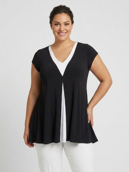 Doris Streich Shirt – Schwarz-Weiß Colorblock – schlank & elegant – Große Größen 44–56
