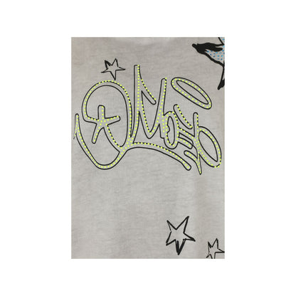 Doris Streich Shirt Grau mit Graffiti & Plättchen