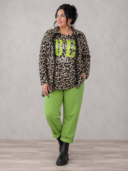 Doris Streich Sweatshirtjacke Leo-Print Stehkragen – Beige/Schwarz Gr. 44–56