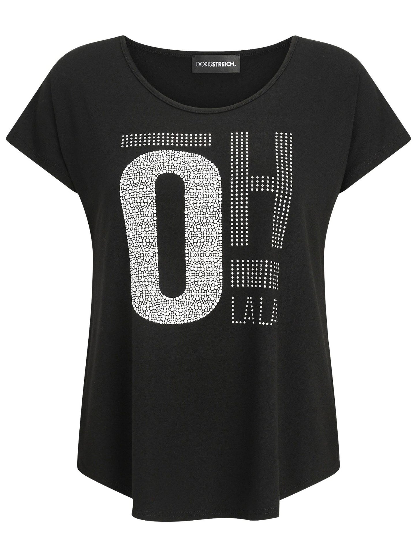 Doris Streich Shirt „Oh La La" – Straß-Print – Schwarz – Große Größen 44–56