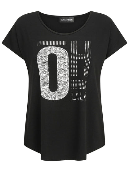 Doris Streich Shirt „Oh La La" – Straß-Print – Schwarz – Große Größen 44–56
