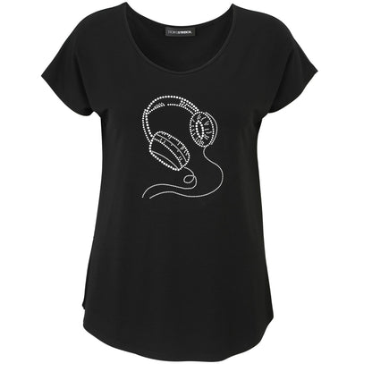 Doris Streich Shirt Schwarz Kopfhörer Nieten große Größen – Nickis XXL Fashion – Ansicht 2
