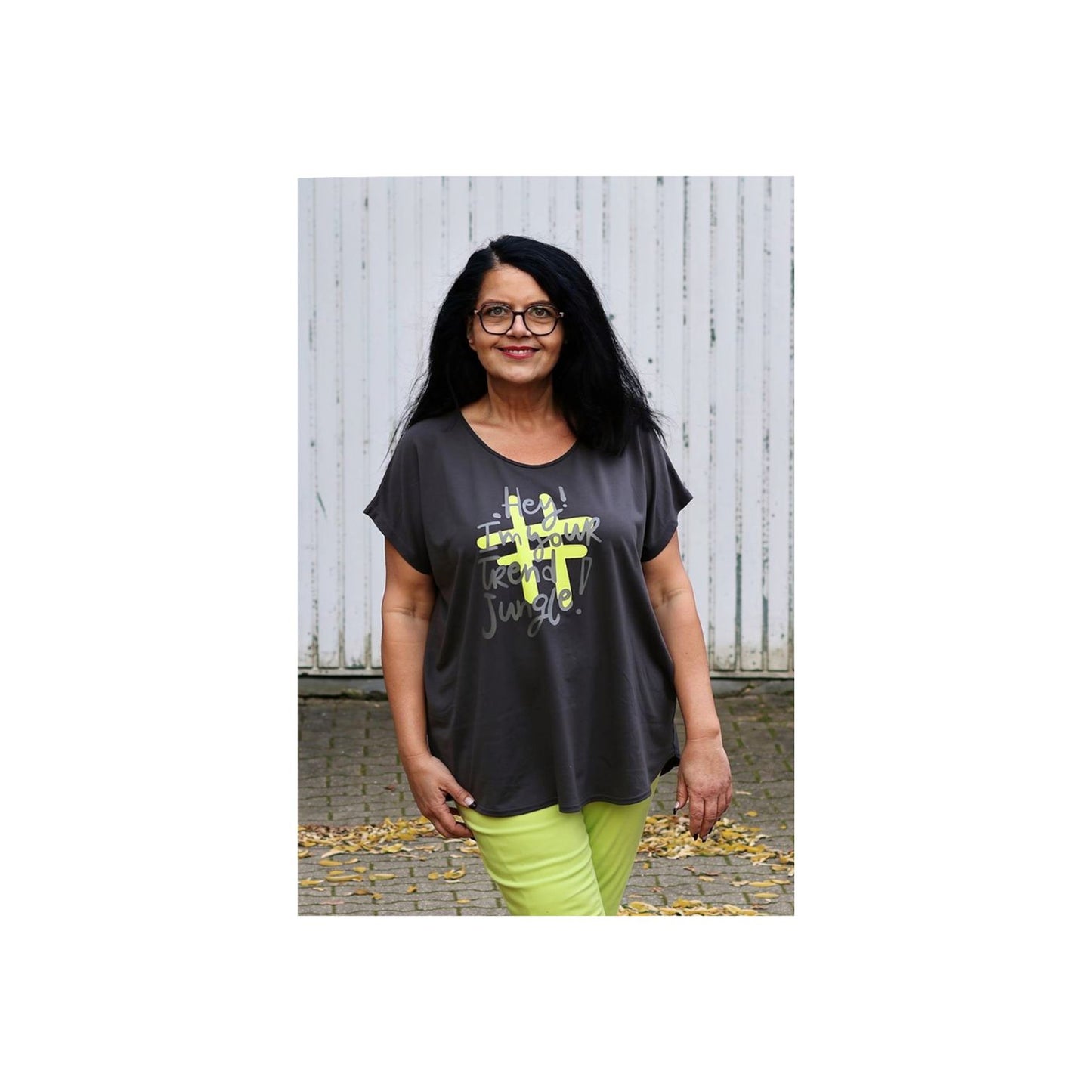 Doris Streich Shirt Schwarz mit Neon-Print