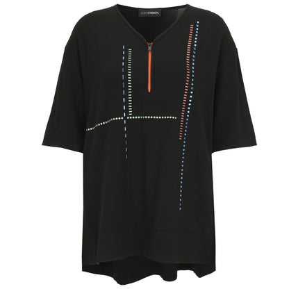 Doris Streich Shirt Schwarz mit bunten Highlights & Zipper