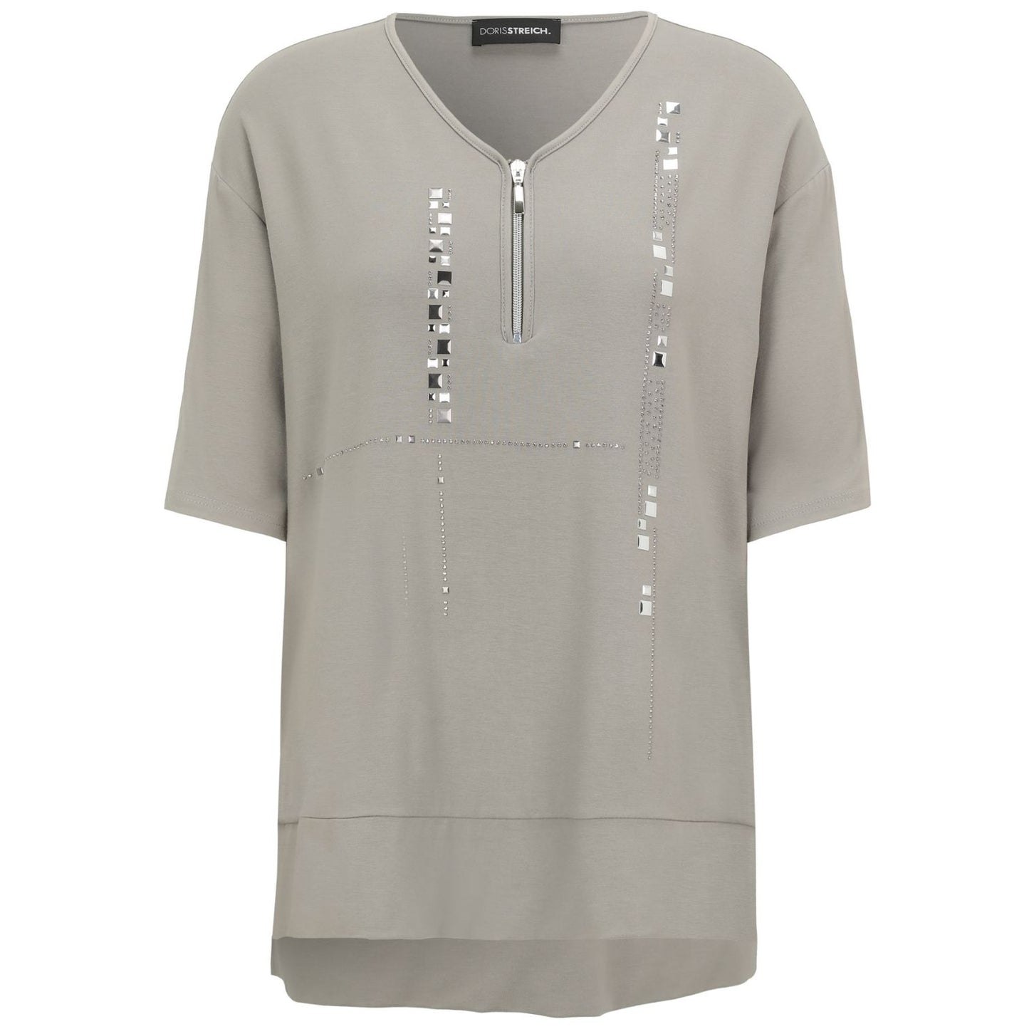 Doris Streich Shirt Taupe mit silbernen Highlights & Zipper