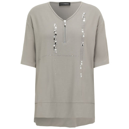 Doris Streich Shirt Taupe mit silbernen Highlights & Zipper