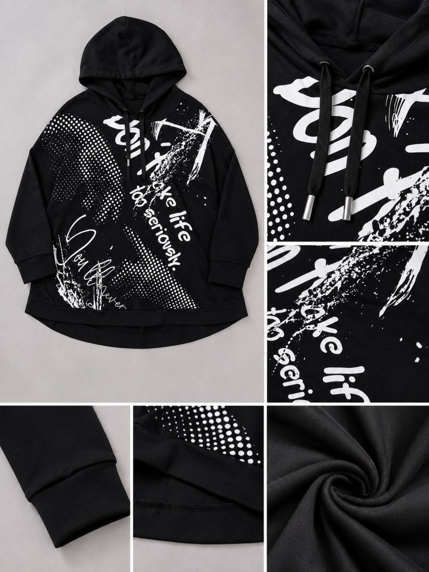Doris Streich Hoodie Viskose Oversize Grafikdruck – Schwarz/Weiß Gr. 44–56