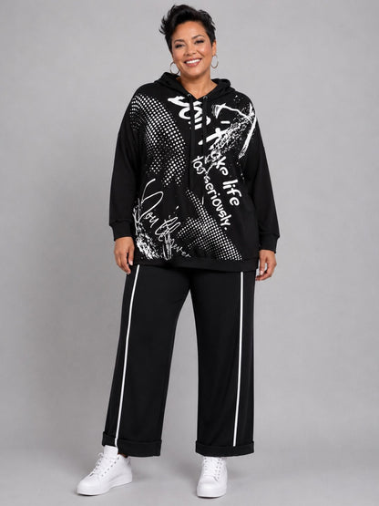 Doris Streich Hoodie Viskose Oversize Grafikdruck – Schwarz/Weiß Gr. 44–56