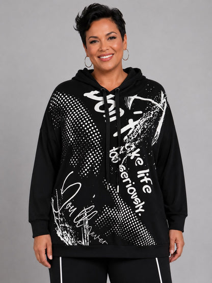 Doris Streich Hoodie Viskose Oversize Grafikdruck – Schwarz/Weiß Gr. 44–56