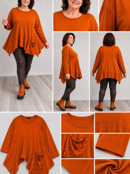 DYB Shirt Viskose A-Linie mit Leo-Tasche – Terracotta Gr. 44–58