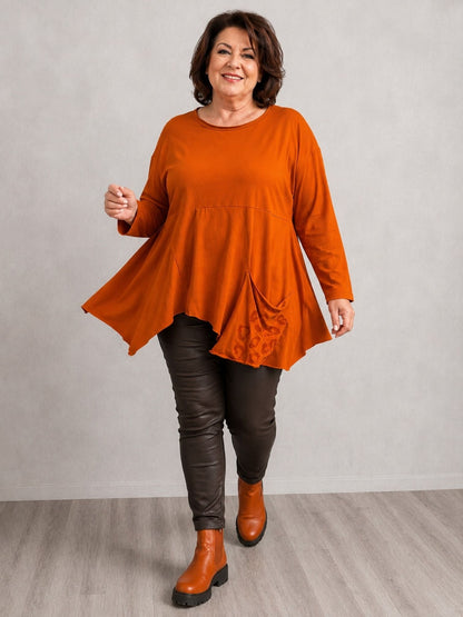DYB Shirt Viskose A-Linie mit Leo-Tasche – Terracotta Gr. 44–58