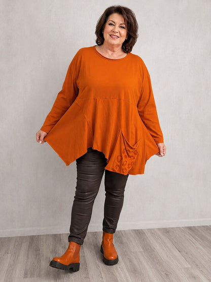 DYB Shirt Viskose A-Linie mit Leo-Tasche – Terracotta Gr. 44–58