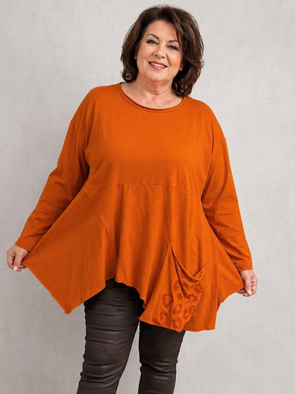 DYB Shirt Viskose A-Linie mit Leo-Tasche – Terracotta Gr. 44–58