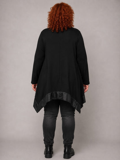 DYB Shirt Viskose mit Taftsaum und Rüschen-Spiralen A-Linie – Schwarz Gr. 48–54