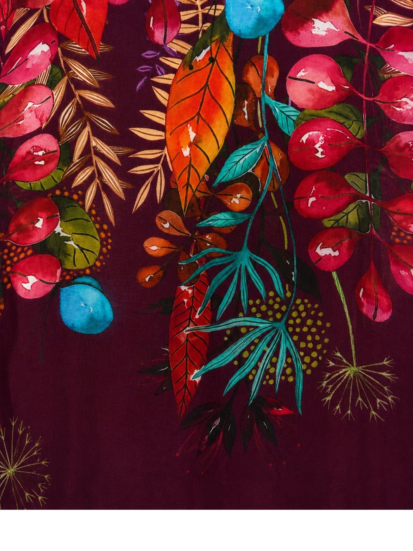 Frenzi Kaftan-Kleid Bordeaux Blumen-Bordüre Seide-Viskose