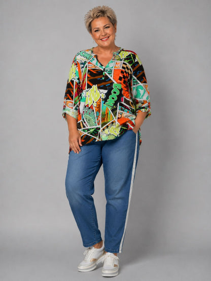 Frenzi Jeans mit Zierstreifen und Straß – Blau Einheitsgröße 44–52