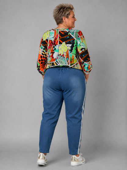 Frenzi Jeans mit Zierstreifen und Straß – Blau Einheitsgröße 44–52