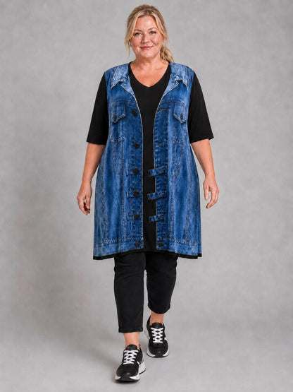 Frenzi Shirt mit Jeans-Optik und Westendruck Oversize – Blau, Einheitsgröße 46–54
