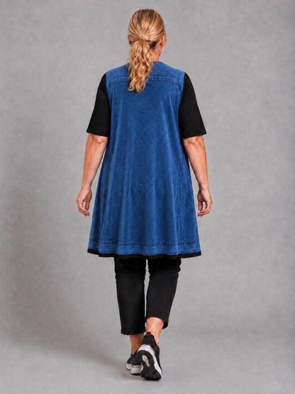 Frenzi Shirt mit Jeans-Optik und Westendruck Oversize – Blau, Einheitsgröße 46–54