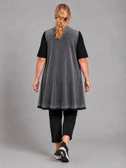 Frenzi Shirt in Jeansweste-Optik Oversize – Grau/Schwarz, Einheitsgröße 46–54