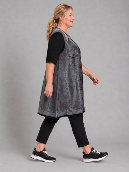Frenzi Shirt in Jeansweste-Optik Oversize – Grau/Schwarz, Einheitsgröße 46–54