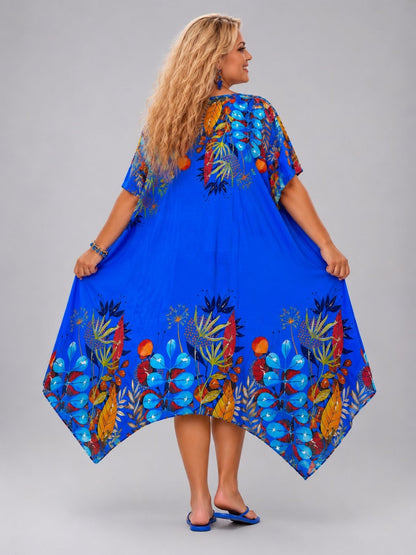 Frenzi Kaftan-Kleid Bordüren-Print – Tencel, Zipfelsaum – 5 Farben – Einheitsgröße 48–60