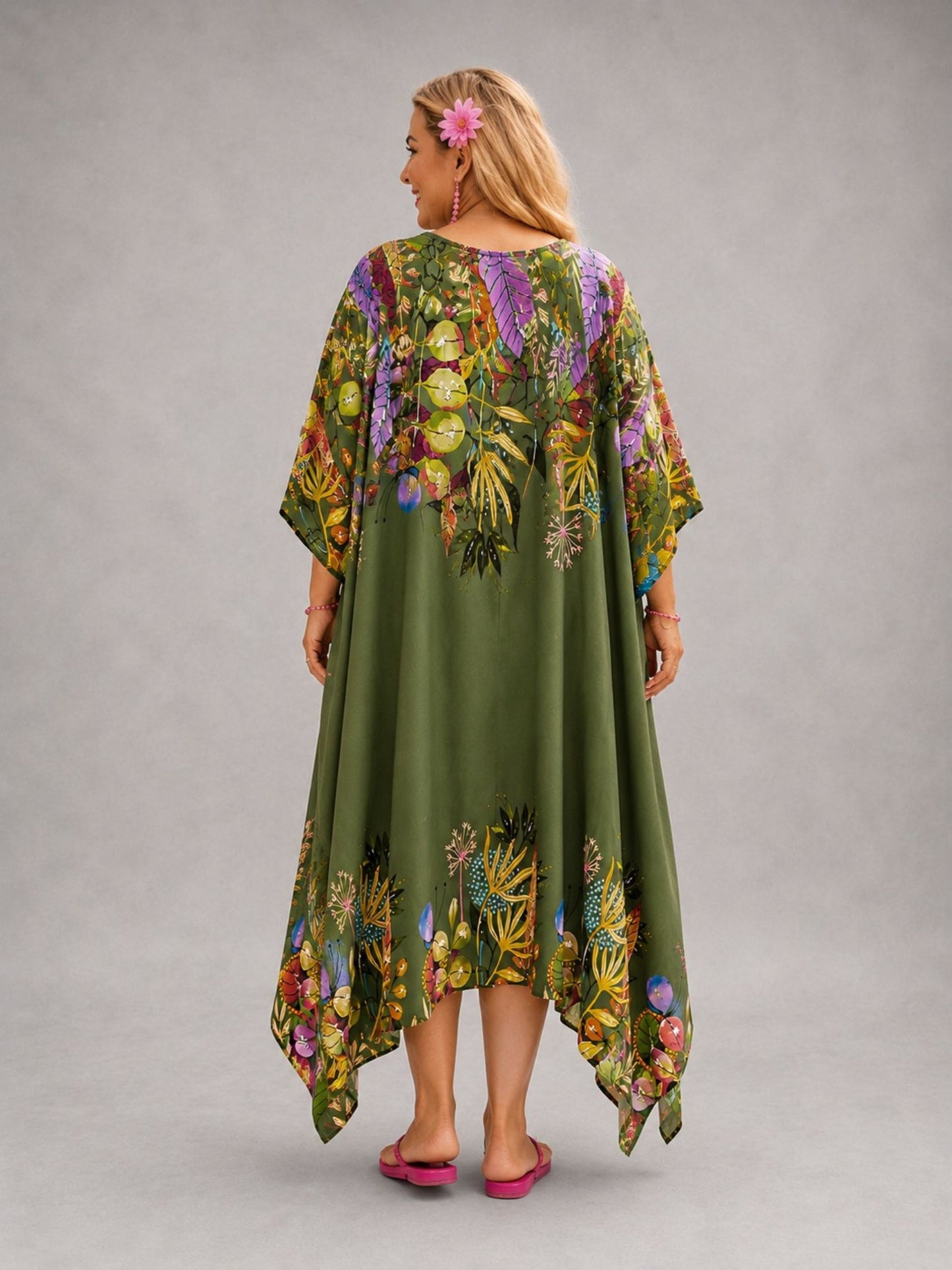 Frenzi Kaftan-Kleid Bordüren-Print – Tencel, Zipfelsaum – 5 Farben – Einheitsgröße 48–60