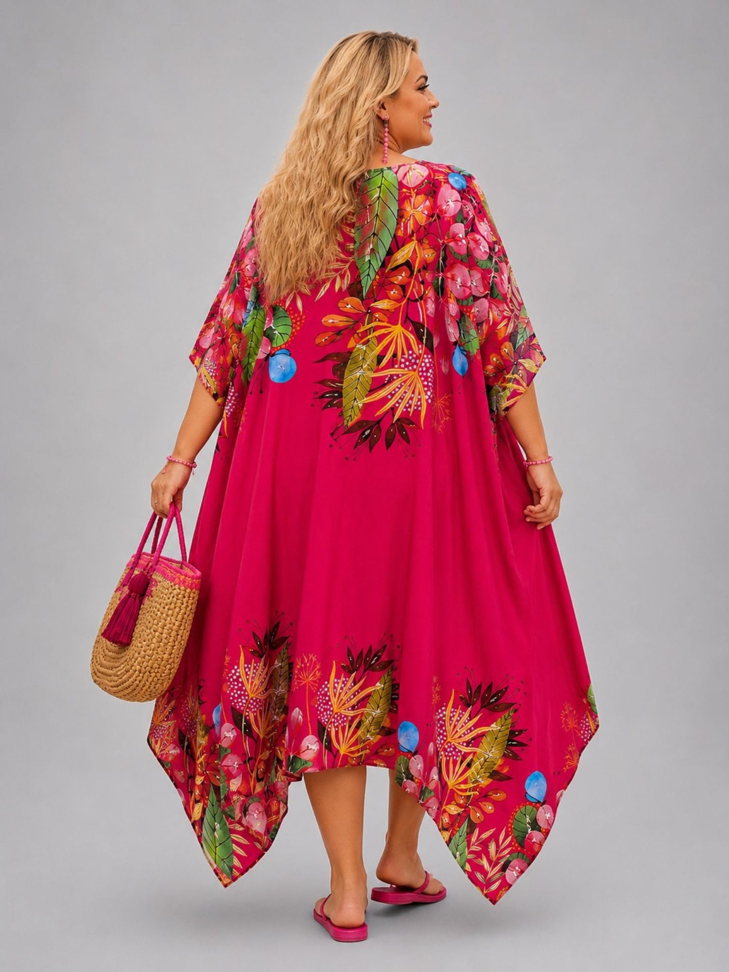 Frenzi Kaftan-Kleid Bordüren-Print – Tencel, Zipfelsaum – 5 Farben – Einheitsgröße 48–60