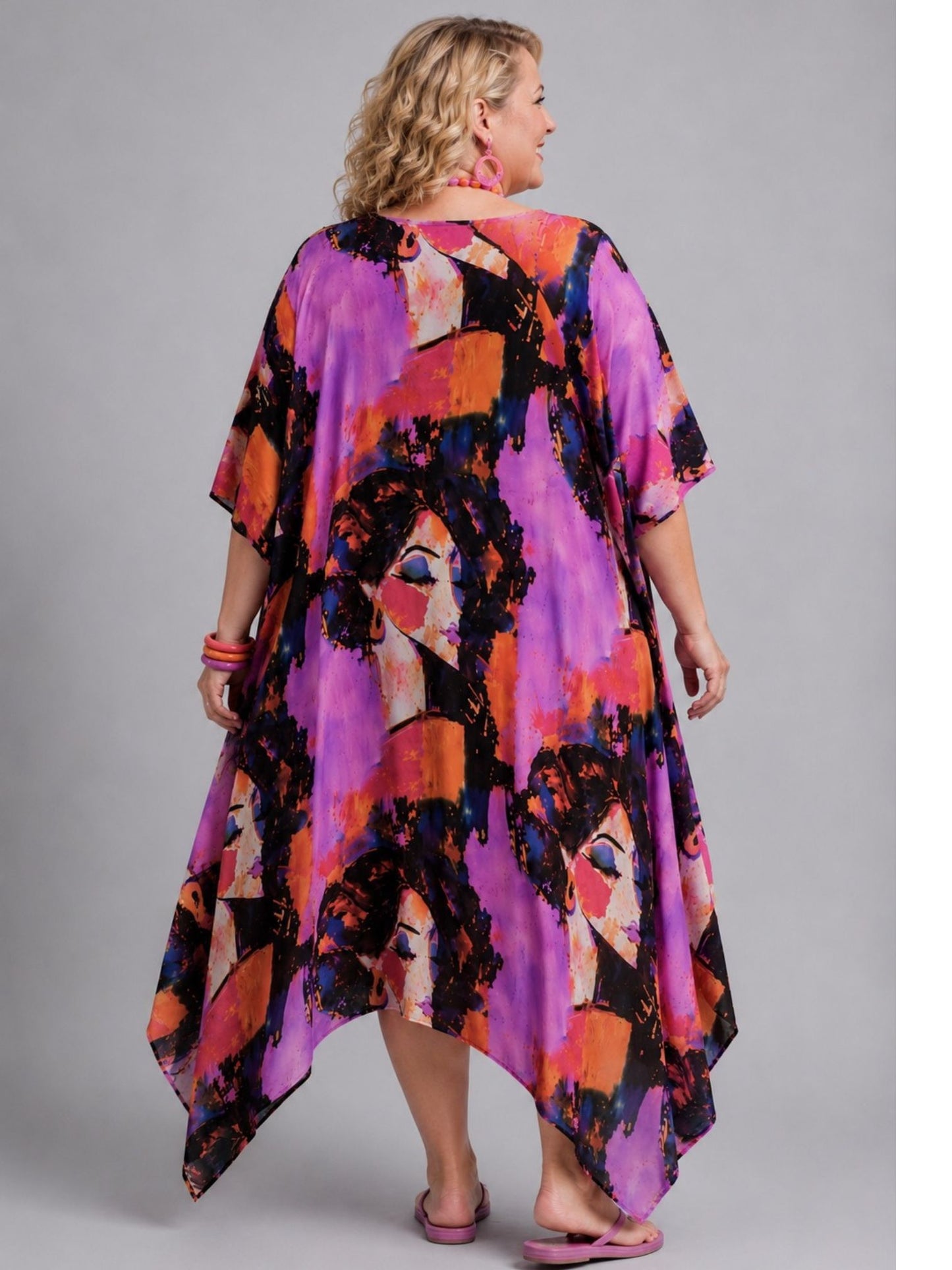 Frenzi Kaftan-Kleid Oversize – Pink/Lila – Tencel, Zipfelsaum – Einheitsgröße 48–60