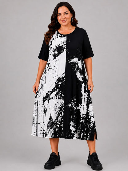 Frenzi Kleid Graffiti-Print Pink, Grün & Weiß – Exklusiv mit Schlitzen, Einheitsgröße 44–58