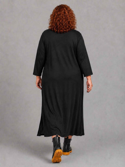Frenzi Kleid Kreisdruck Oversize – Einheitsgröße 44–58, Schwarz/Gelb