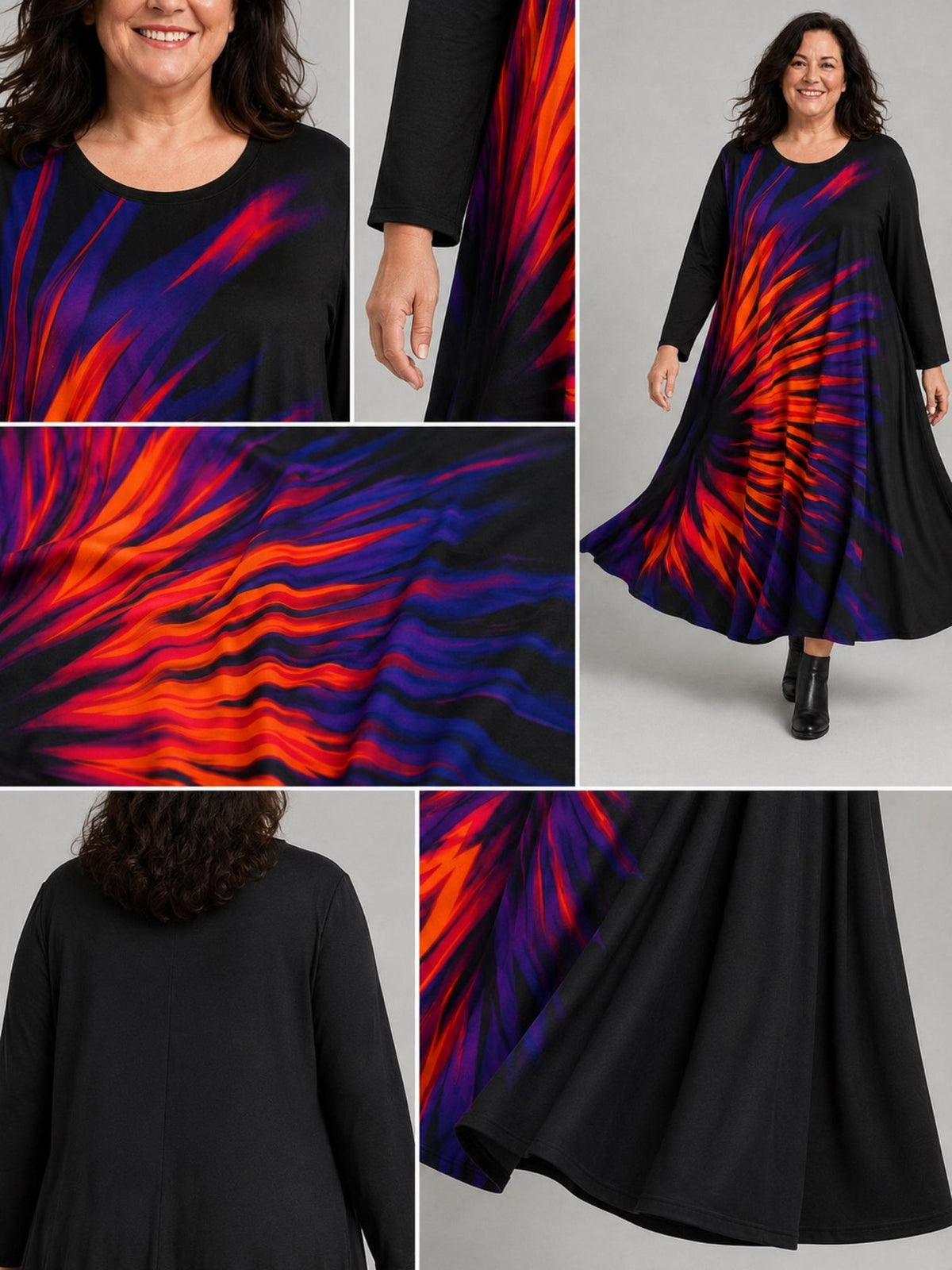 Frenzi Kleid Strahlendruck Oversize – Einheitsgröße 44–58, Schwarz/Bunt