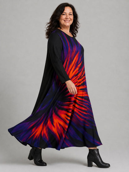 Frenzi Kleid Strahlendruck Oversize – Einheitsgröße 44–58, Schwarz/Bunt