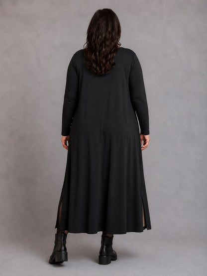 Frenzi Kleid Mosaikdruck Oversize – Einheitsgröße 44–58, Schwarz/Taupe