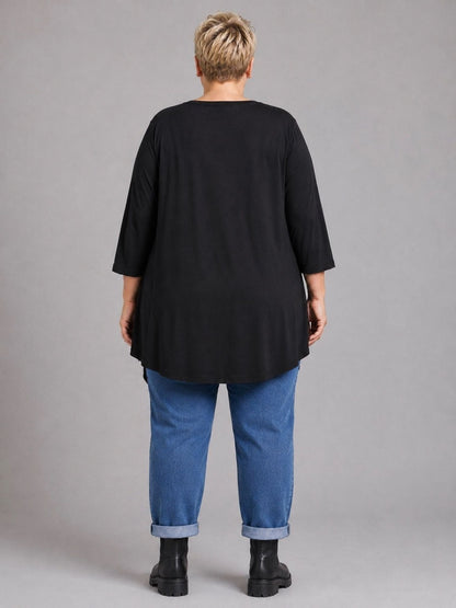 Frenzi Shirt Raubkatzen-Druck im Magazin-Look Oversize – Einheitsgröße 44–56, Schwarz/Gelb